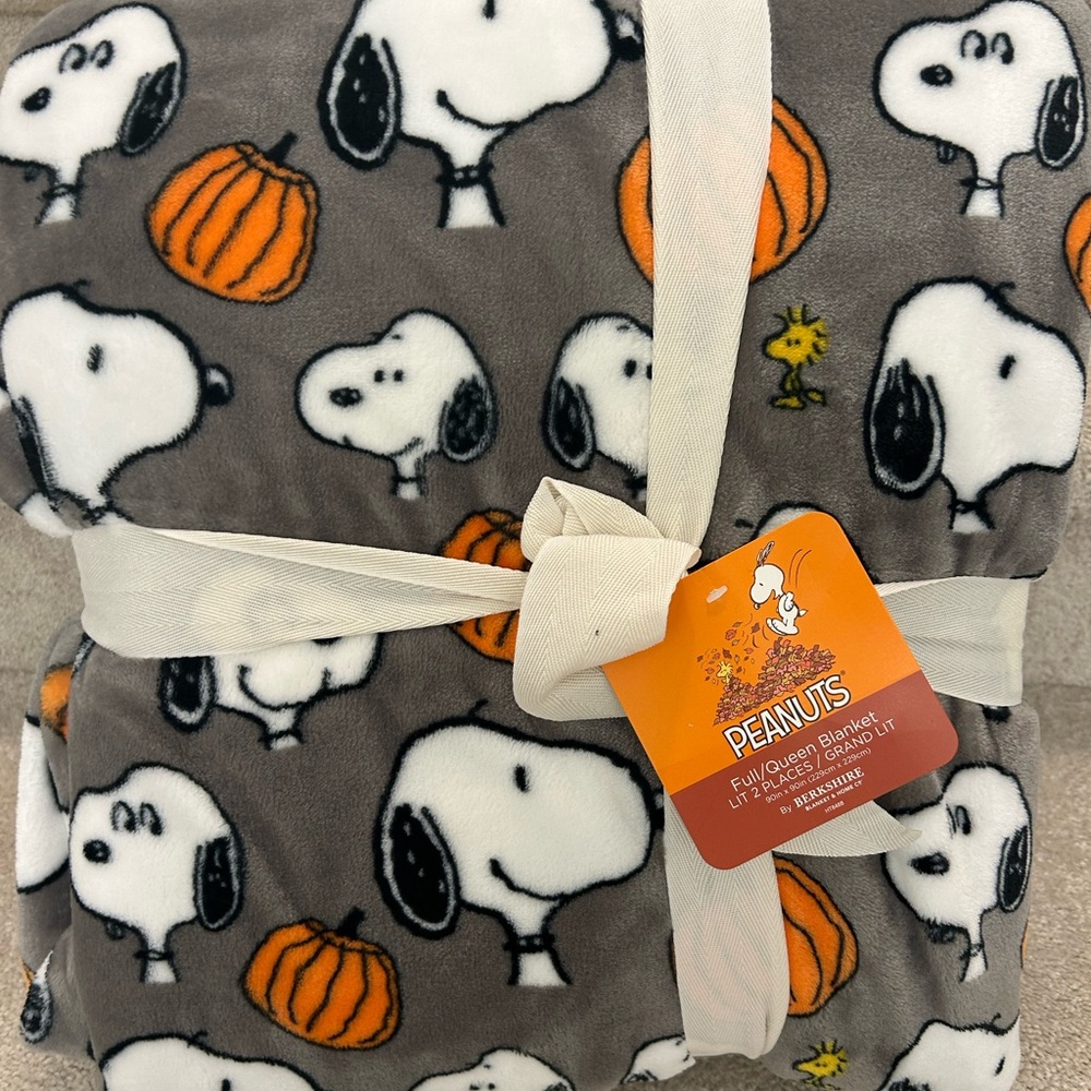 Peanuts Snoopy and Pumpkins Gray Blanket